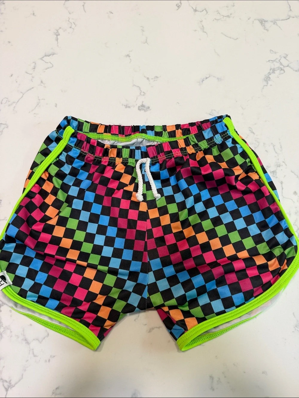 Kids Neon Checkerboard Swim Trunks - Multi